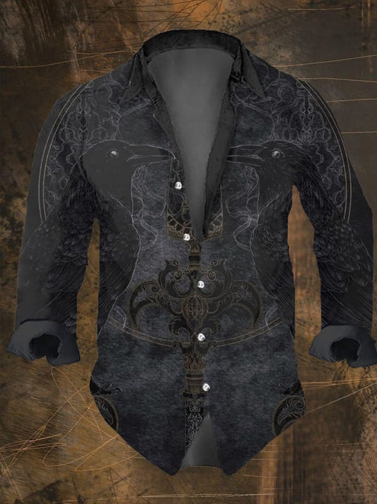 Men's Vintage Viking Print Lapel Shirt