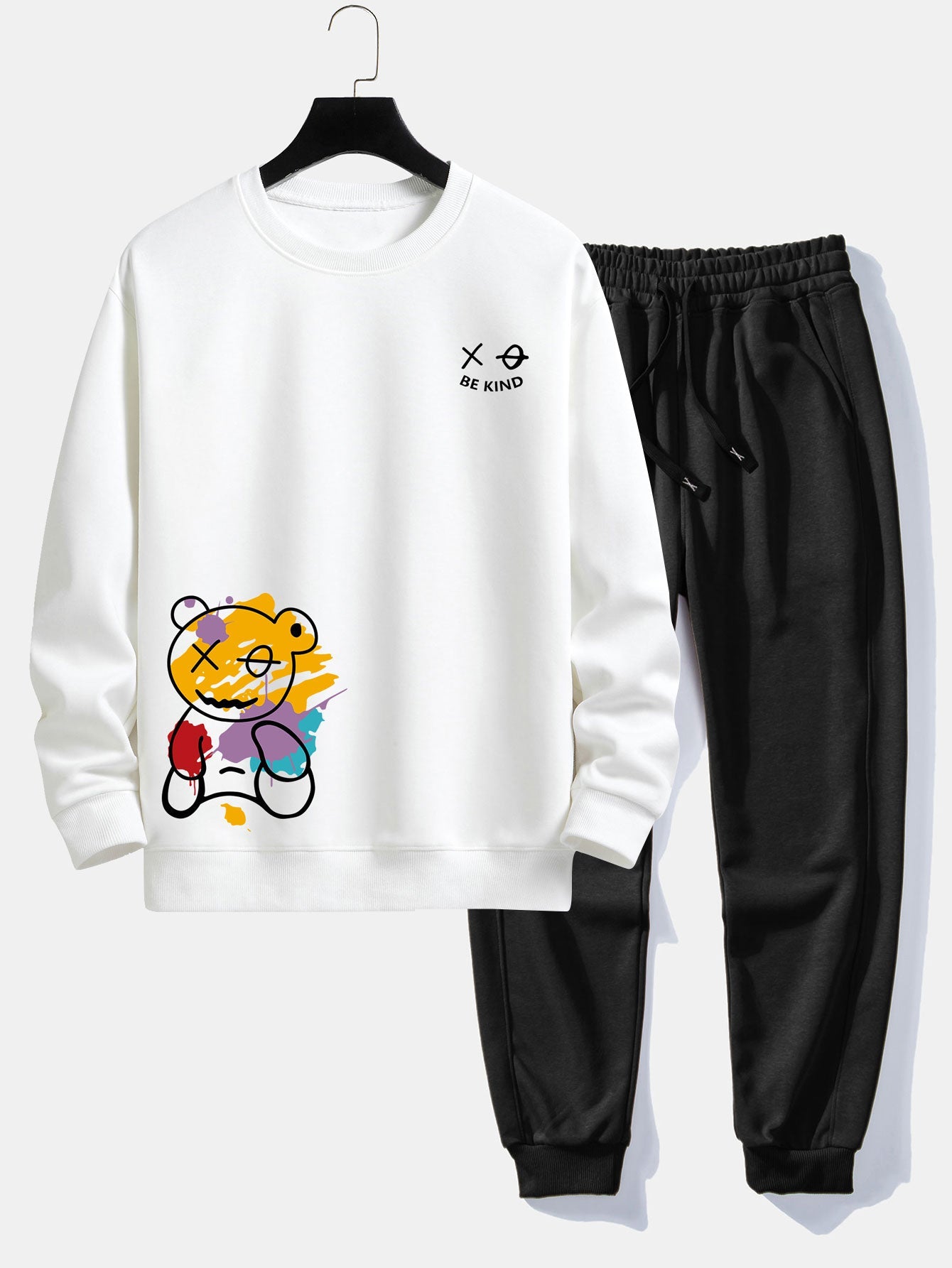 Graffiti Bear Print Relax Fit Sweatshirt & Jogging Pants