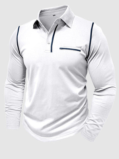 Men's lapel half-button long-sleeved Polo