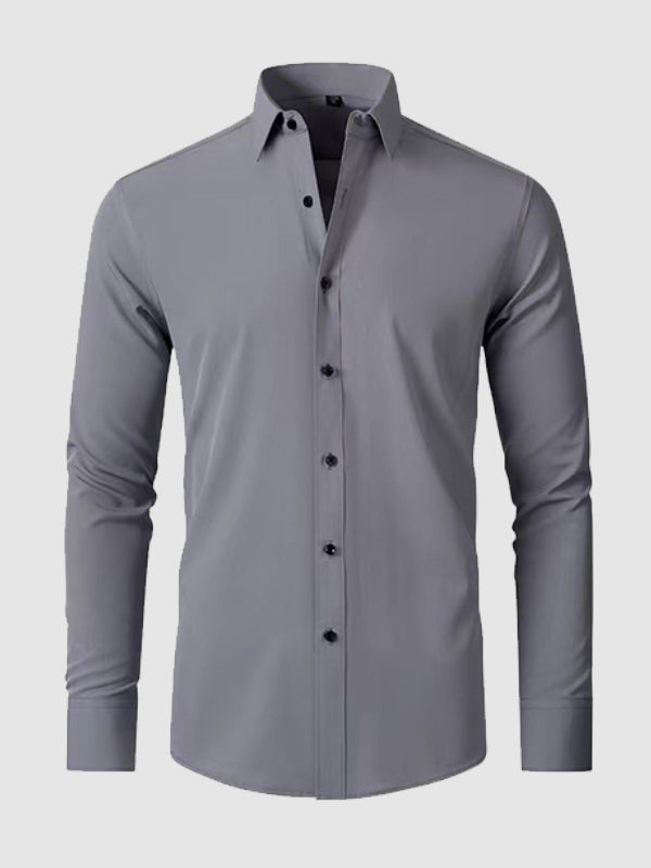 Men's Solid Color Versatile Stretch Anti-Wrinkle Long Sleeve Shirt