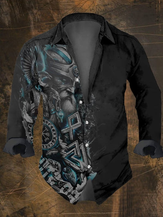 Men's Vintage Viking Print Long Sleeve Shirt