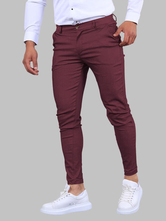 Men's Business Zip Fly Solid Color Flap Detail Slim Fit Pants