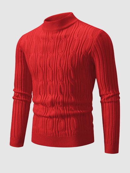 Men's Solid Cable Knit Crew Neck Sweater