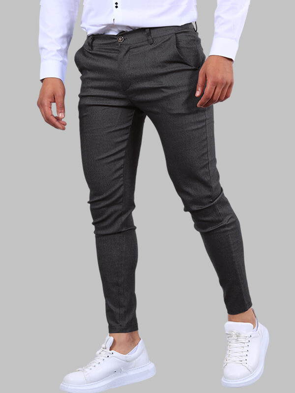 Men's Business Zip Fly Solid Color Flap Detail Slim Fit Pants