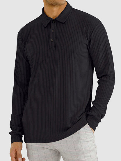 Men's solid color texture business casual POLO long-sleeved T-shirt