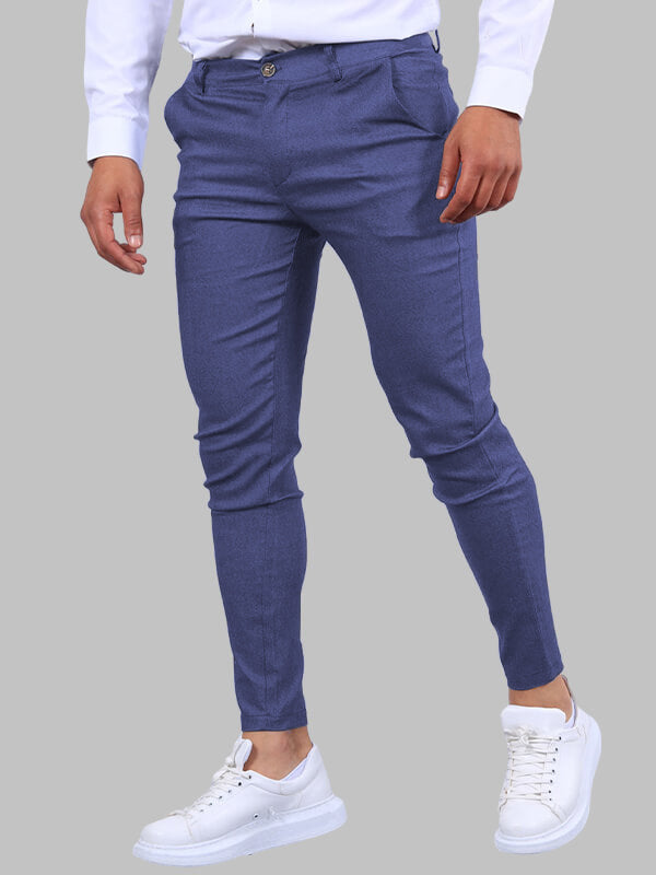 Men's Business Zip Fly Solid Color Flap Detail Slim Fit Pants