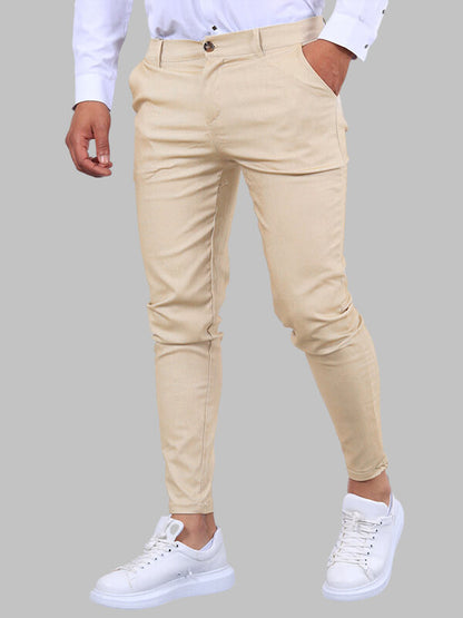 Men's Business Zip Fly Solid Color Flap Detail Slim Fit Pants