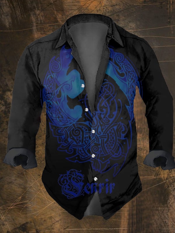 Men's Vintage Viking Print Long Sleeve Shirt