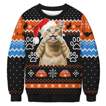 Unisex 3D Fun Cat Print Christmas Sweatshirt