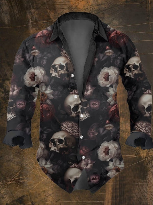 Men's Vintage Dark Skull Print Long Sleeve Shirt