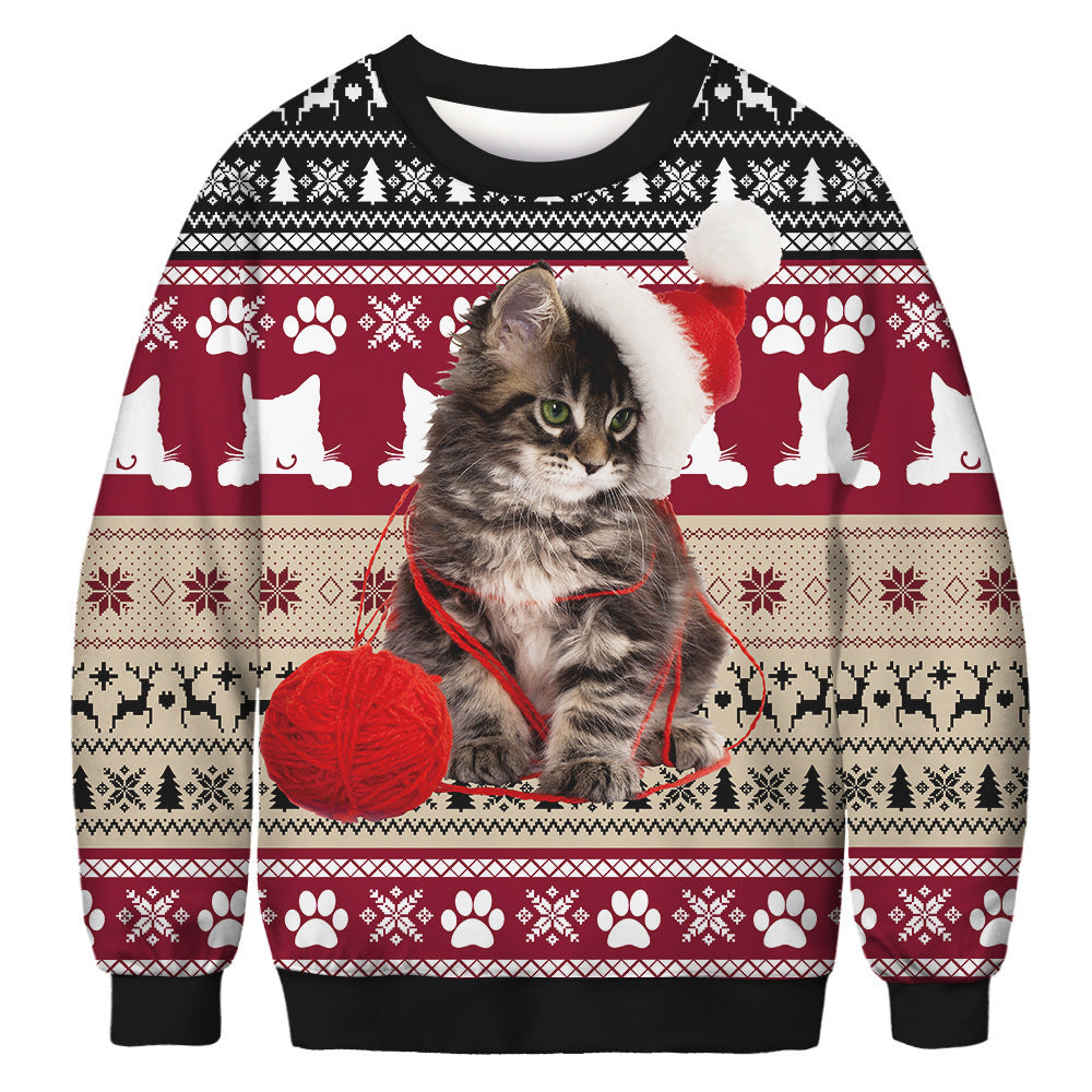 Unisex 3D Fun Cat Print Christmas Sweatshirt