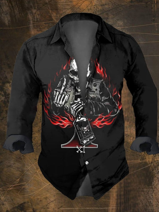 Men's Vintage Dark Skull Print Long Sleeve Shirt