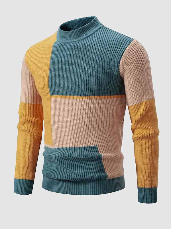 Men's Colorblock Round Neck Knitted Sweater