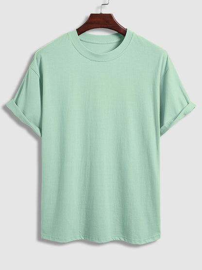 Men's solid color cotton basic round neck short-sleeved T-shirt