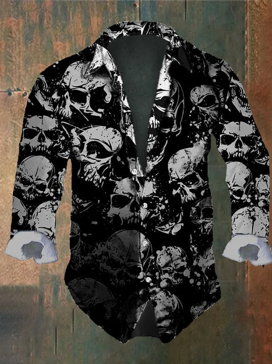 Men's Vintage Dark Skull Print Long Sleeve Shirt