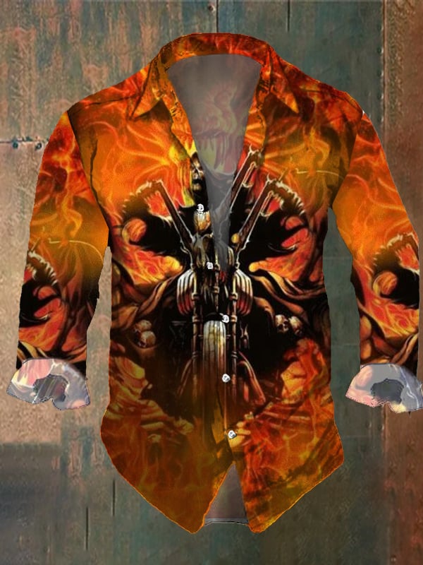 Men's Vintage Dark Skull Print Long Sleeve Shirt