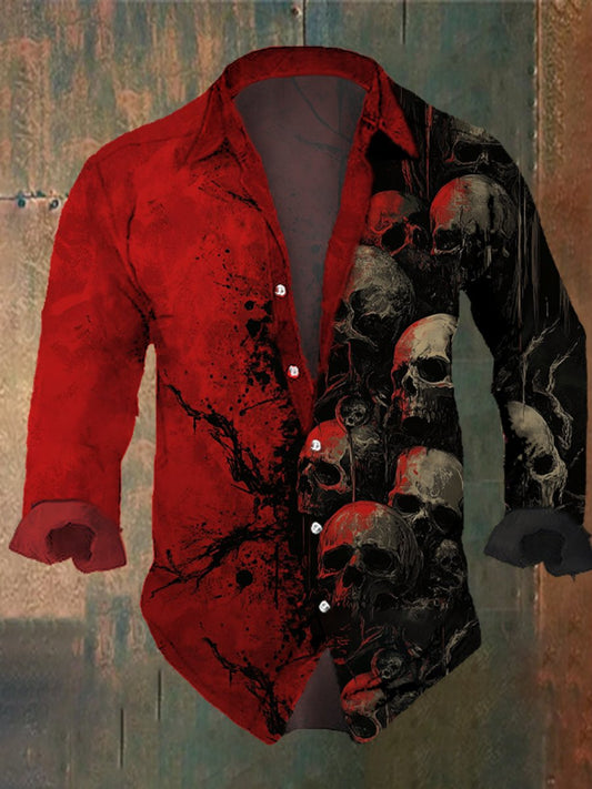 Men's Vintage Skull Print Long Sleeve Shirt