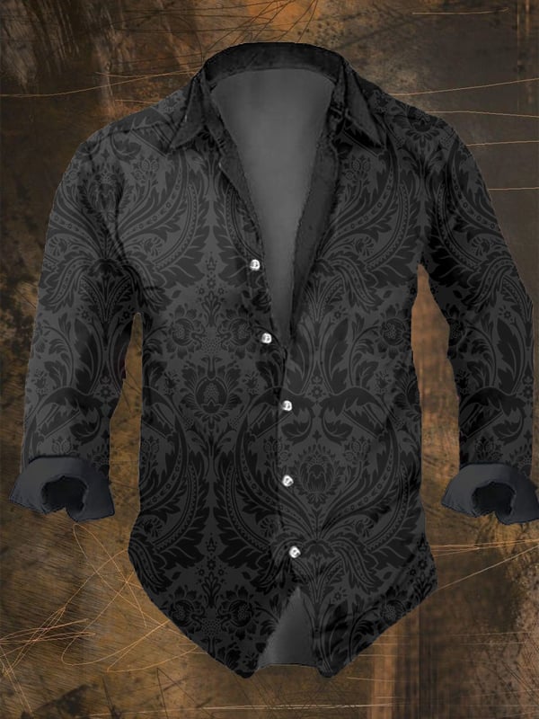 Men's Vintage Dark Skull Print Long Sleeve Shirt