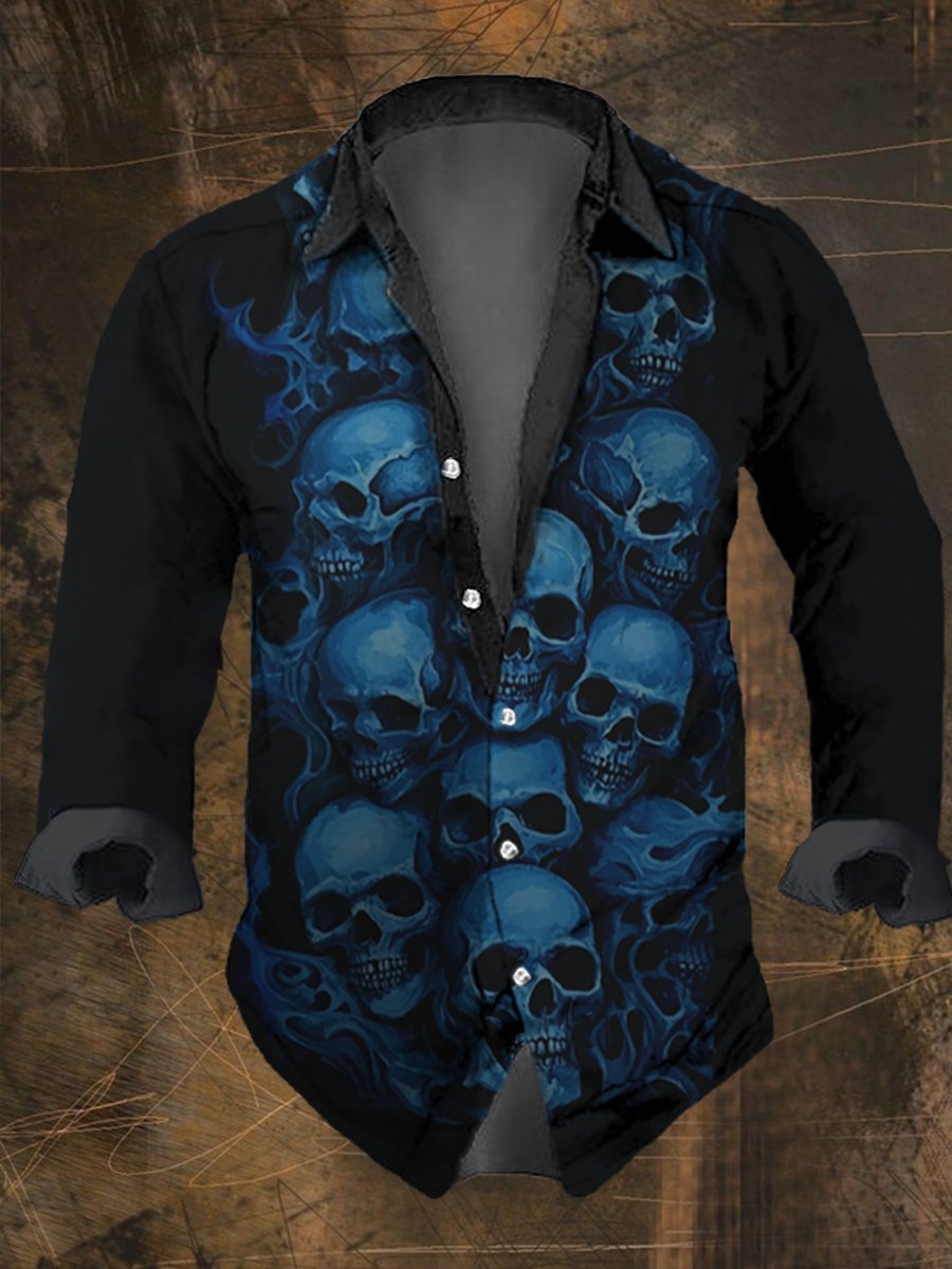 Men's Vintage Skull Print Long Sleeve Shirt