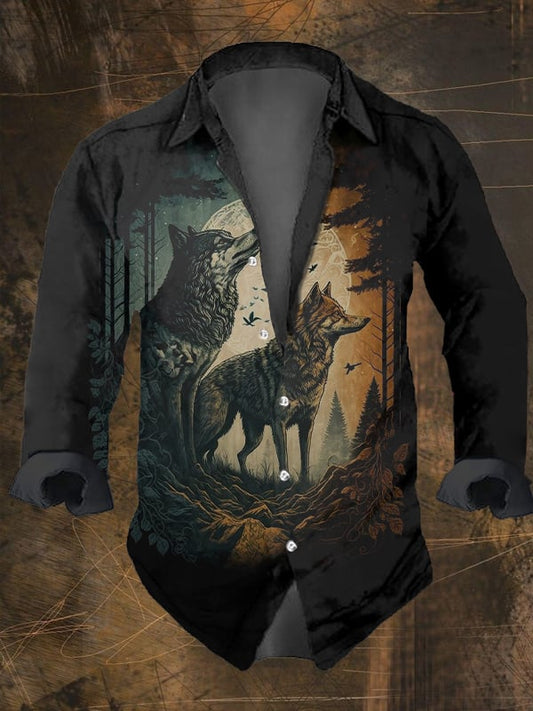 Men's Vintage Viking Print Long Sleeve Shirt