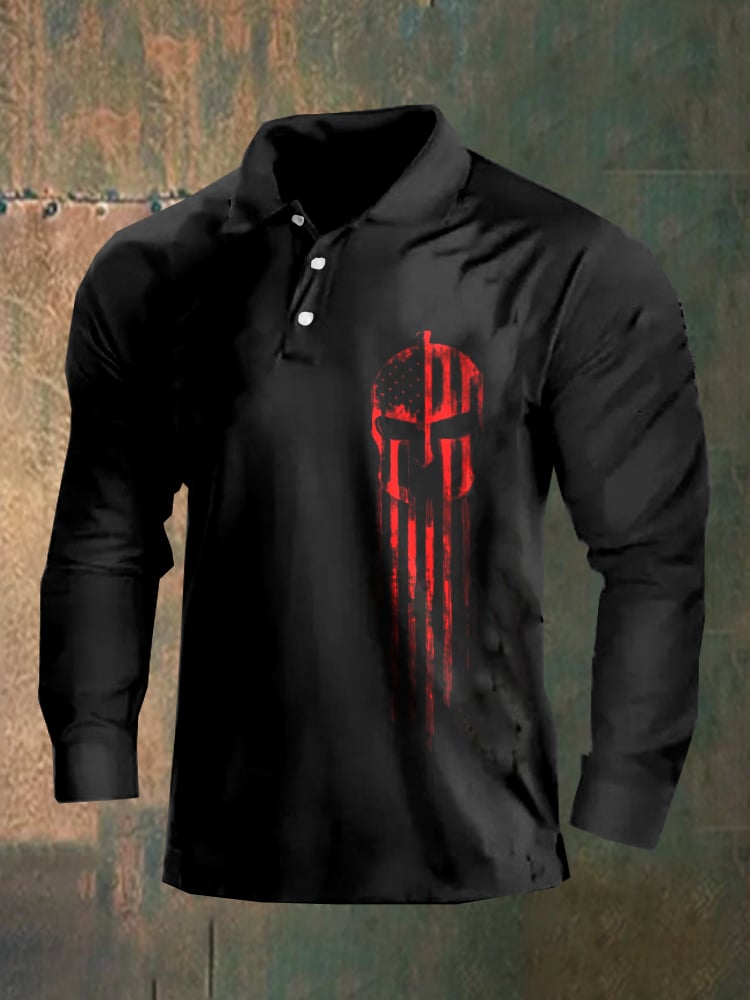 Dark style skull long sleeve polo shirt