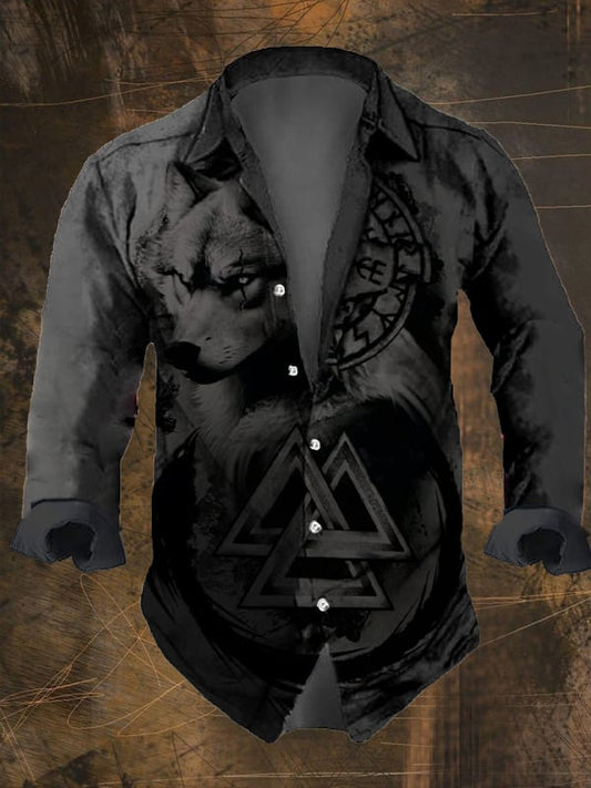 Men's Vintage Viking Print Long Sleeve Shirt