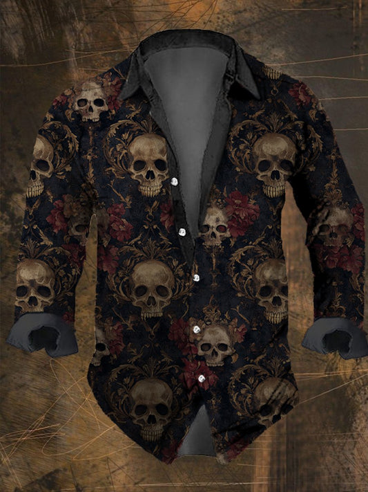 Men's Vintage Skull Print Long Sleeve Shirt