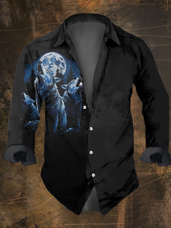 Men's Vintage Viking Print Long Sleeve Shirt