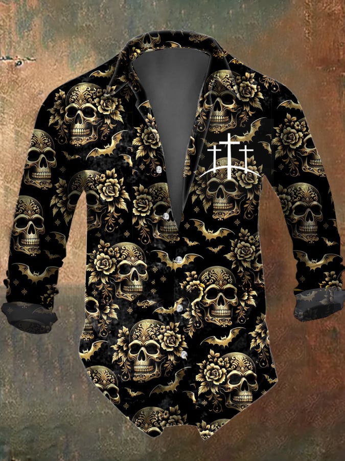 Men's Bloody Rose Print Long Sleeve Shirt