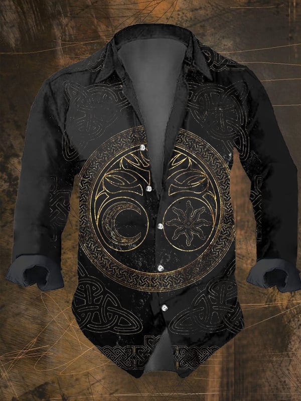 Men's Vintage Viking Print Long Sleeve Shirt