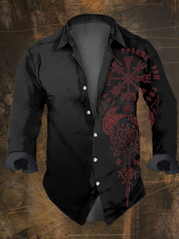 Men's Vintage Viking Print Long Sleeve Shirt