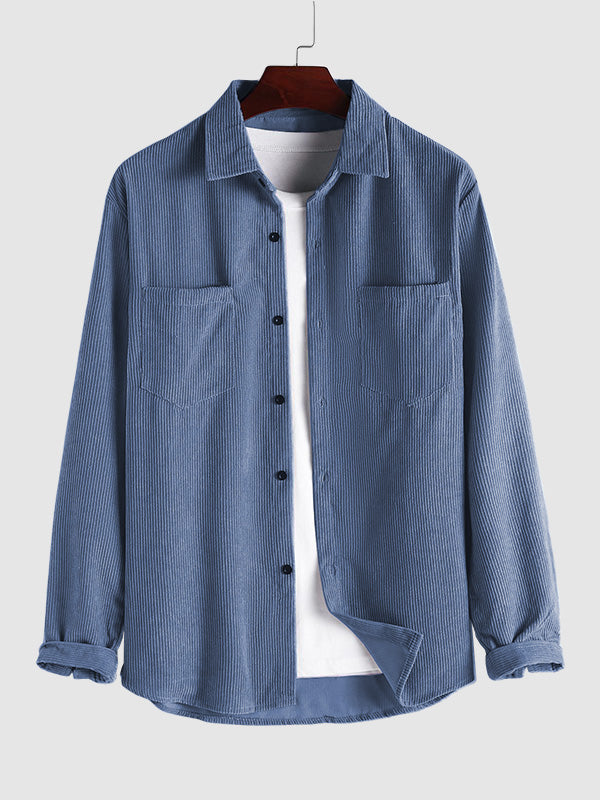 Men's Solid Color Textured Corduroy Shirt