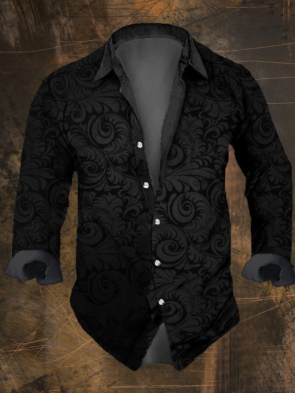 Men's Vintage Dark Skull Print Long Sleeve Shirt