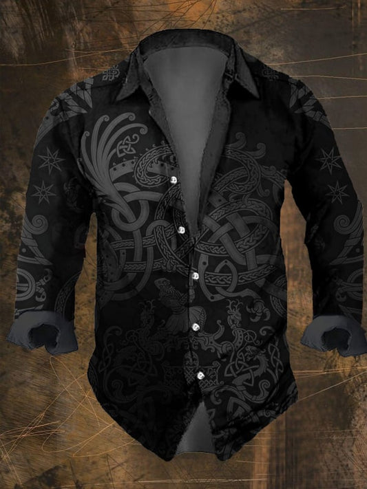 Men's Vintage Viking Print Long Sleeve Shirt