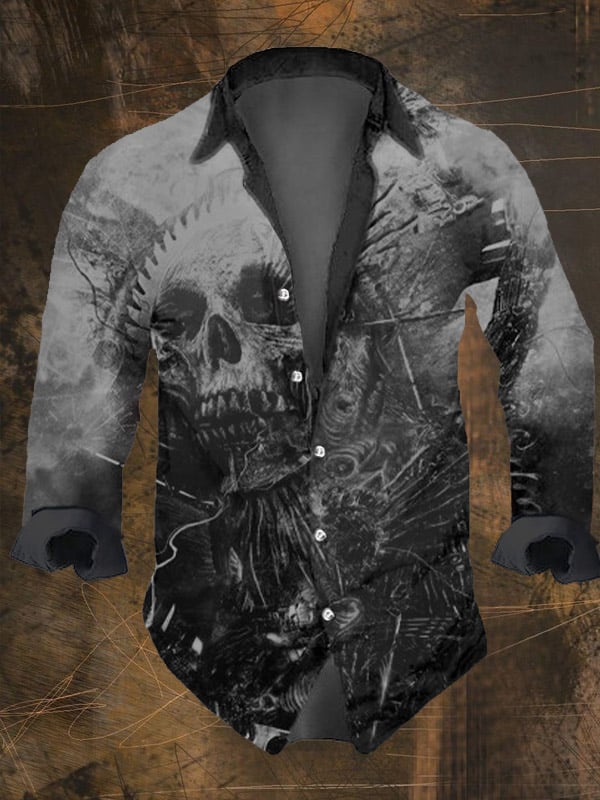 Men's Vintage Viking Print Long Sleeve Shirt