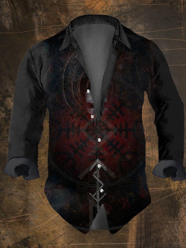 Men's Vintage Viking Print Long Sleeve Shirt