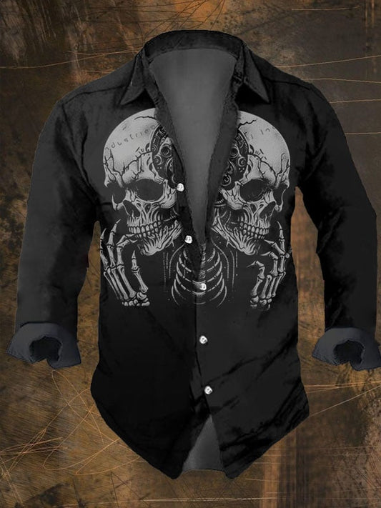 Men's Vintage Dark Skull Print Long Sleeve Shirt