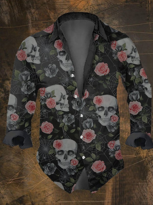 Men's Vintage Dark Skull Print Long Sleeve Shirt