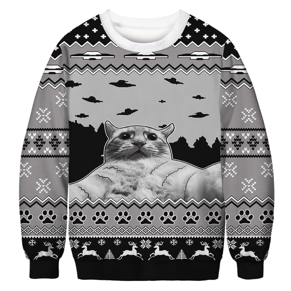 Unisex 3D Fun Cat Print Christmas Sweatshirt