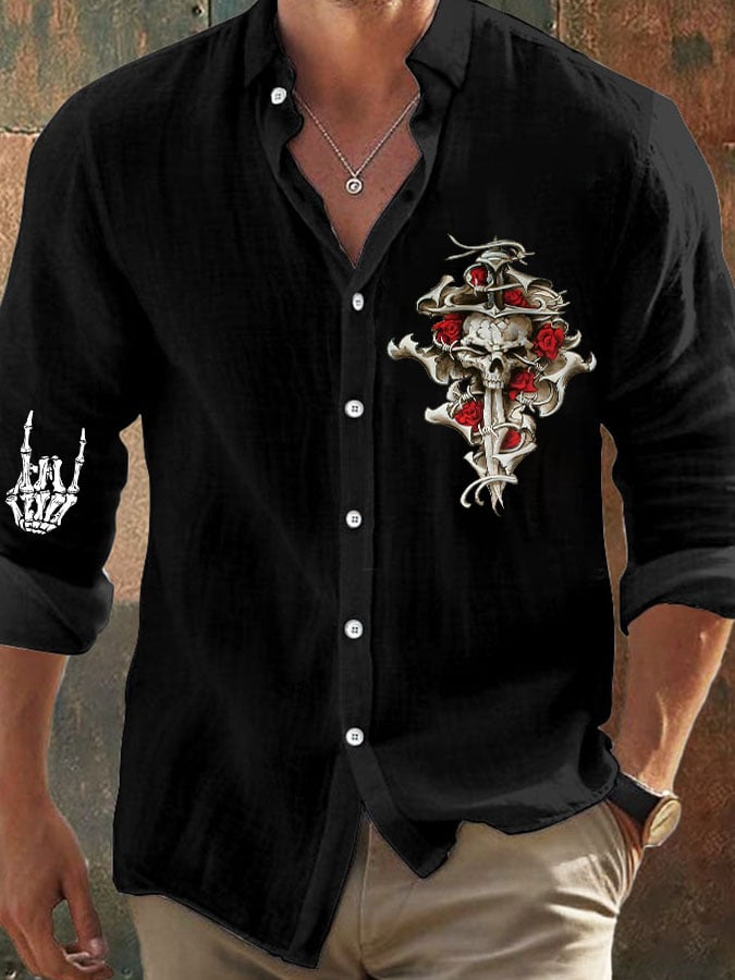 Men's Skull Print Long Sleeve Shirt