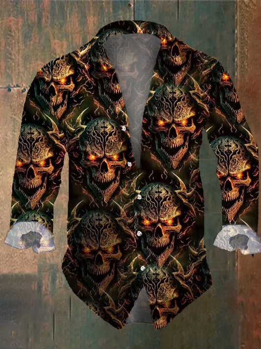 Men's Vintage Dark Skull Print Long Sleeve Shirt