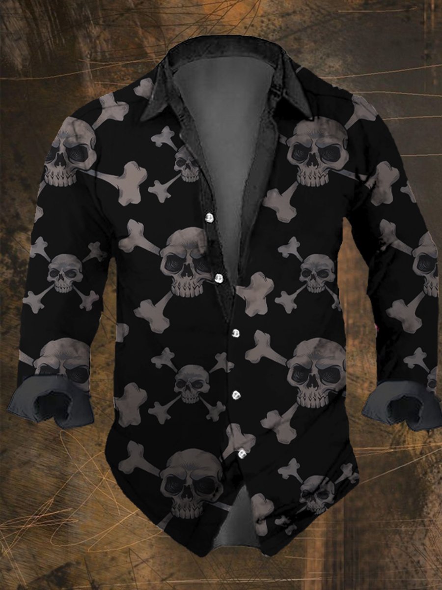 Men's Vintage Skull Print Long Sleeve Shirt