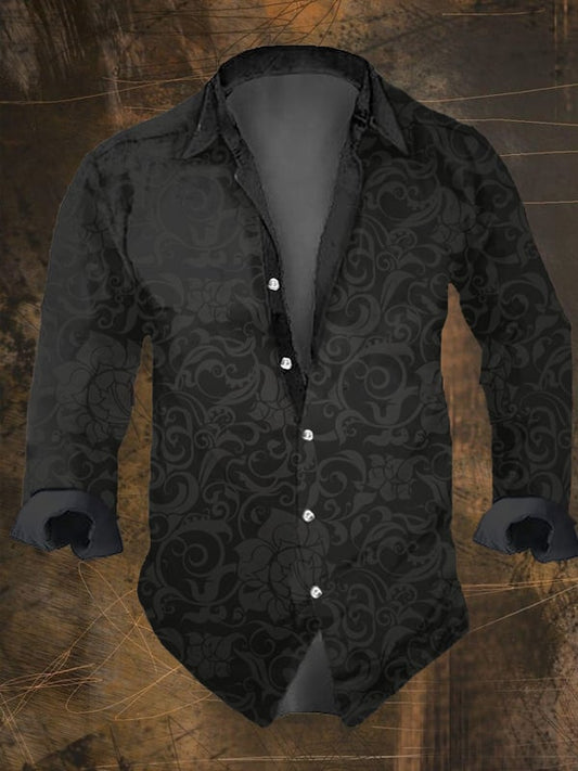 Men's Vintage Dark Skull Print Long Sleeve Shirt