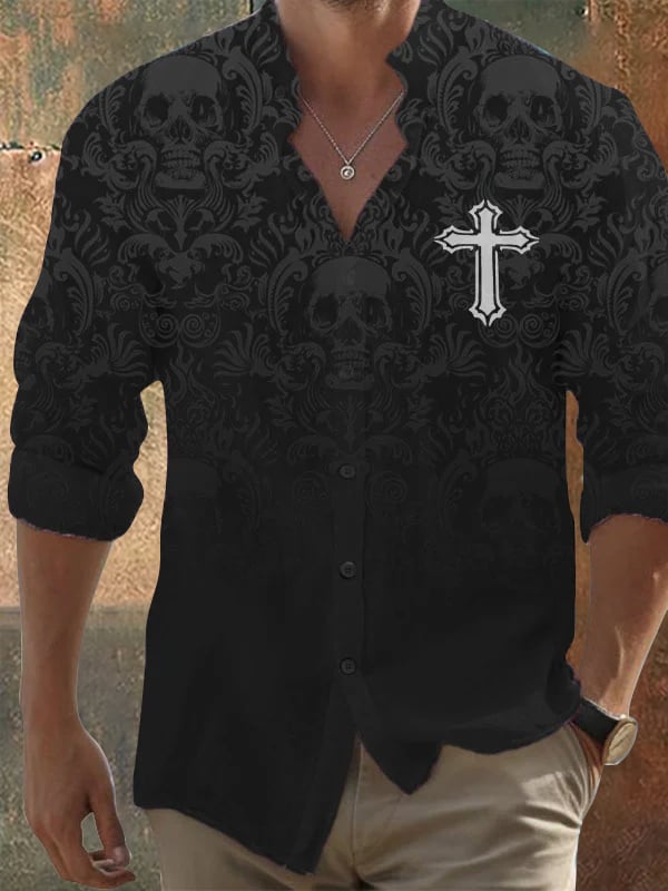 Men's Vintage Skull Faith Long Sleeve Shirt