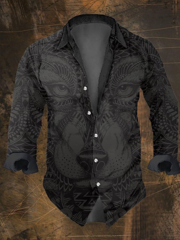 Men's Vintage Viking Print Long Sleeve Shirt