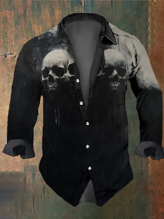 Men's Vintage Skull Print Long Sleeve Shirt