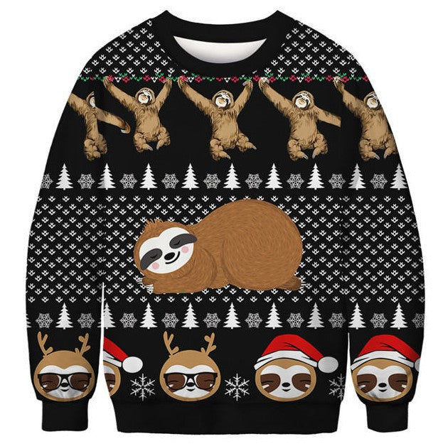 Unisex 3D Animal Sloth Print Christmas Sweatshirt