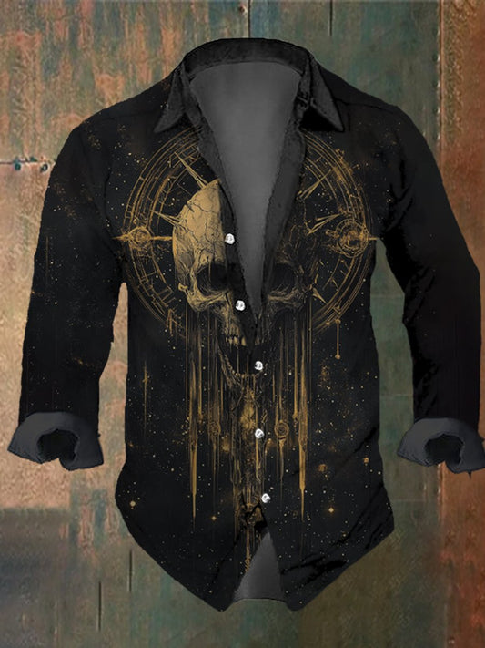 Men's Vintage Skull Star Print Long Sleeve Shirt