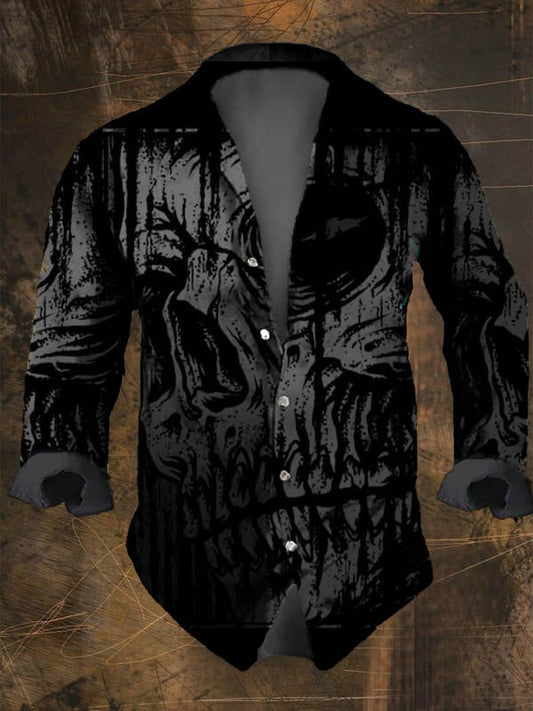 Dark Retro Skull Print Long Sleeve Shirt