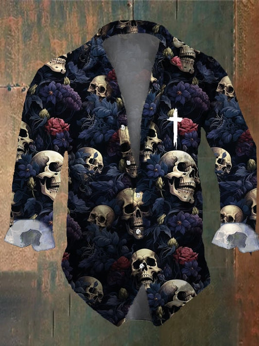 Men's Vintage Dark Skull Print Long Sleeve Shirt